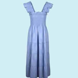 Hill House Ellie Nap Dress Small Blue Hydrangea Midi Smocking Ruffle Coquette